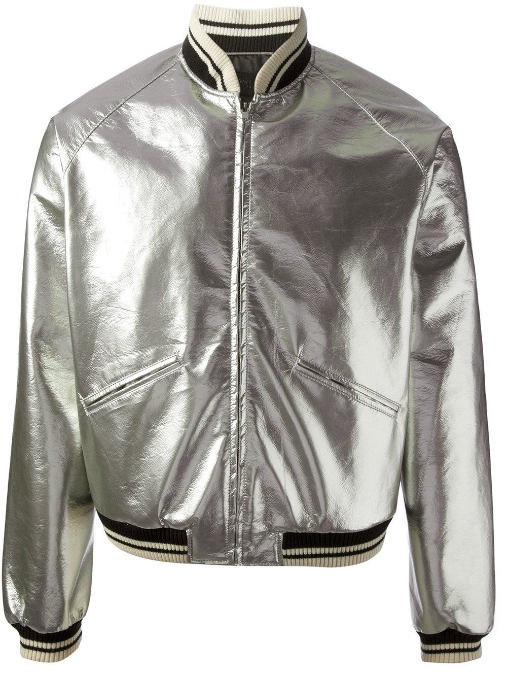 Lyst - Saint Laurent Metallic Bomber Jacket in Gray for Men