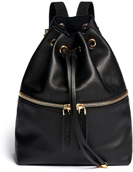 Marni Mini Leather Bucket Backpack in Black | Lyst