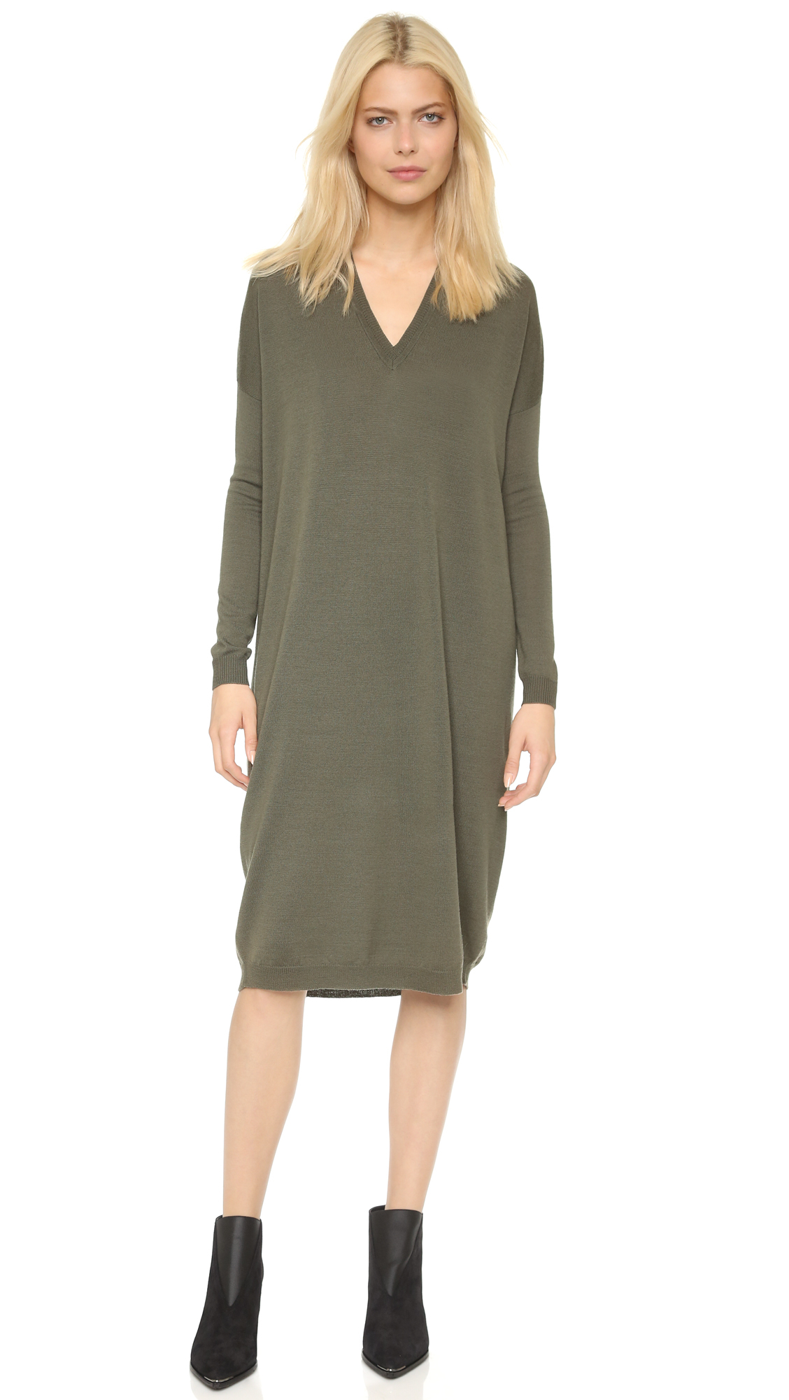 V Neck Sweater Dress in Apricot