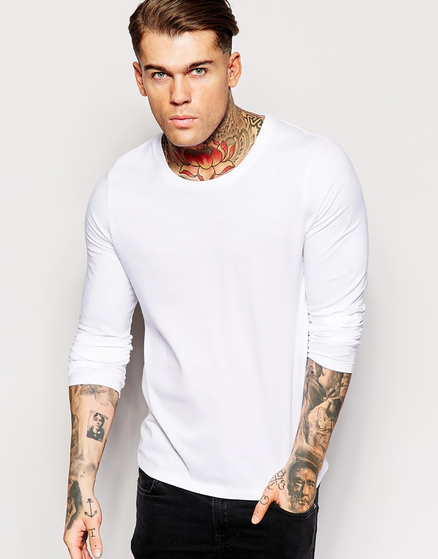 ASOS Long Sleeve T-shirt With Scoop Neck in White for Men - Lyst