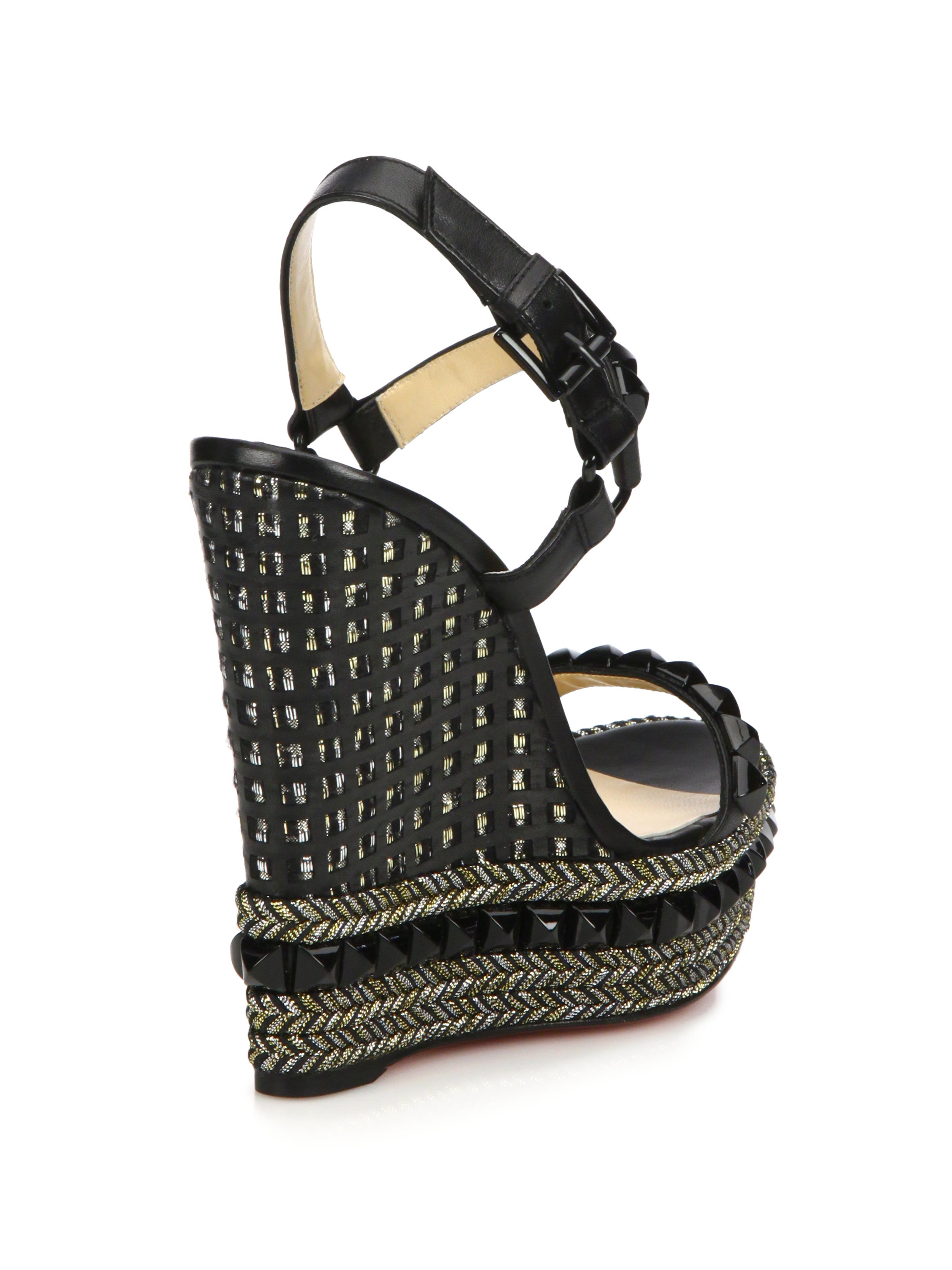christian louboutin cataclou studded leather wedge sandals ...