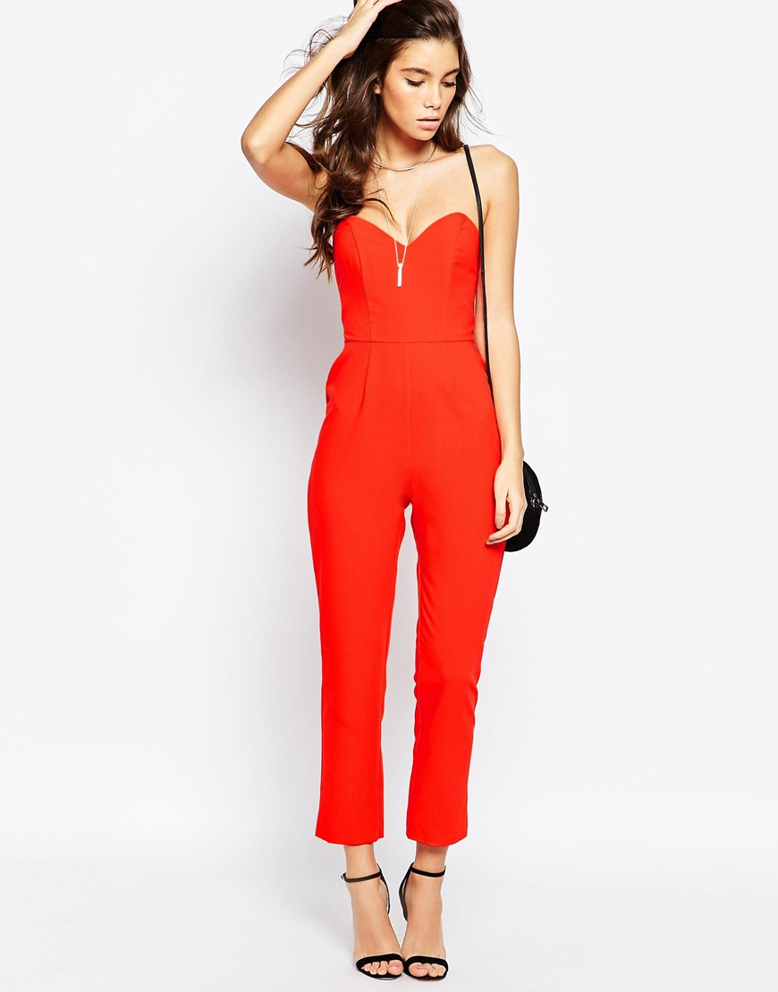 Lyst - Asos Bandeau Jumpsuit With Sweetheart Neck in Red