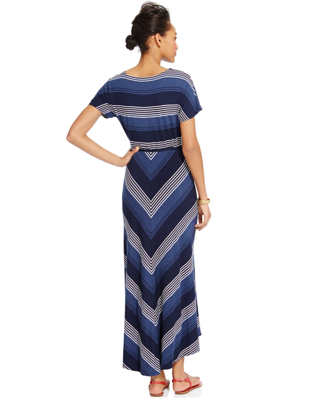 Tommy hilfiger Multi-stripe Short-sleeve Maxi Dress in Blue | Lyst