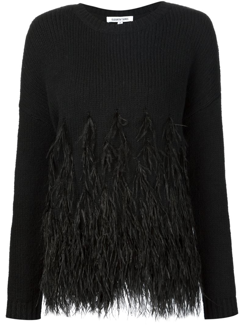 Lyst - Elizabeth And James Feather Trimmed Sweater in Black