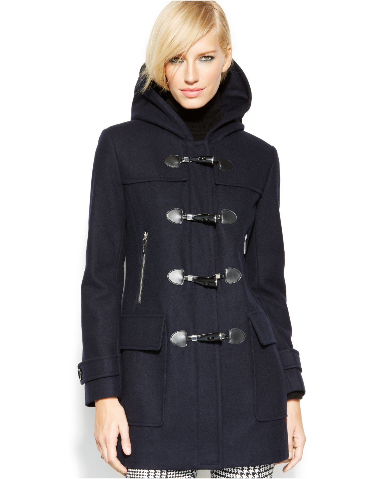 Lyst - Michael Kors Michael Toggle-Front Hooded Coat in Blue