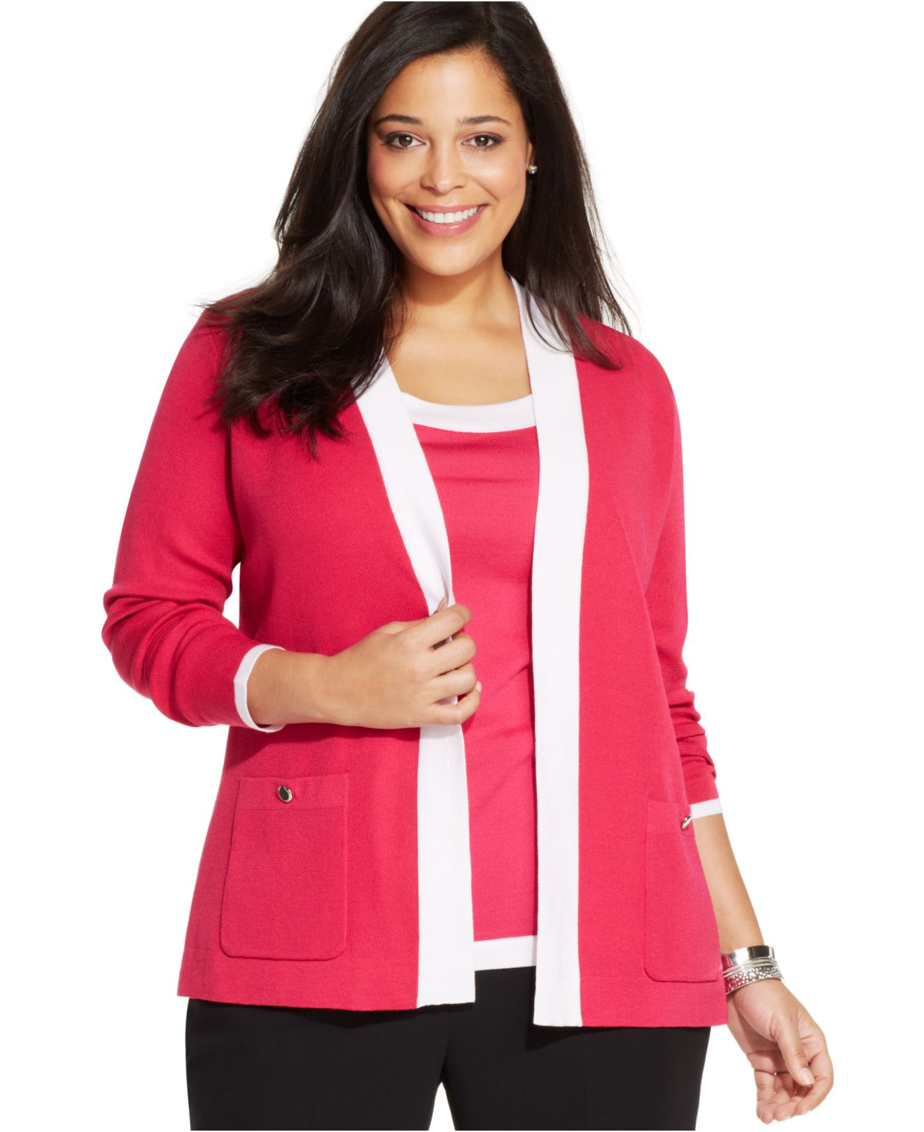 Lyst Jones New York Collection Plus Size Colorblocked Cardigan In Pink