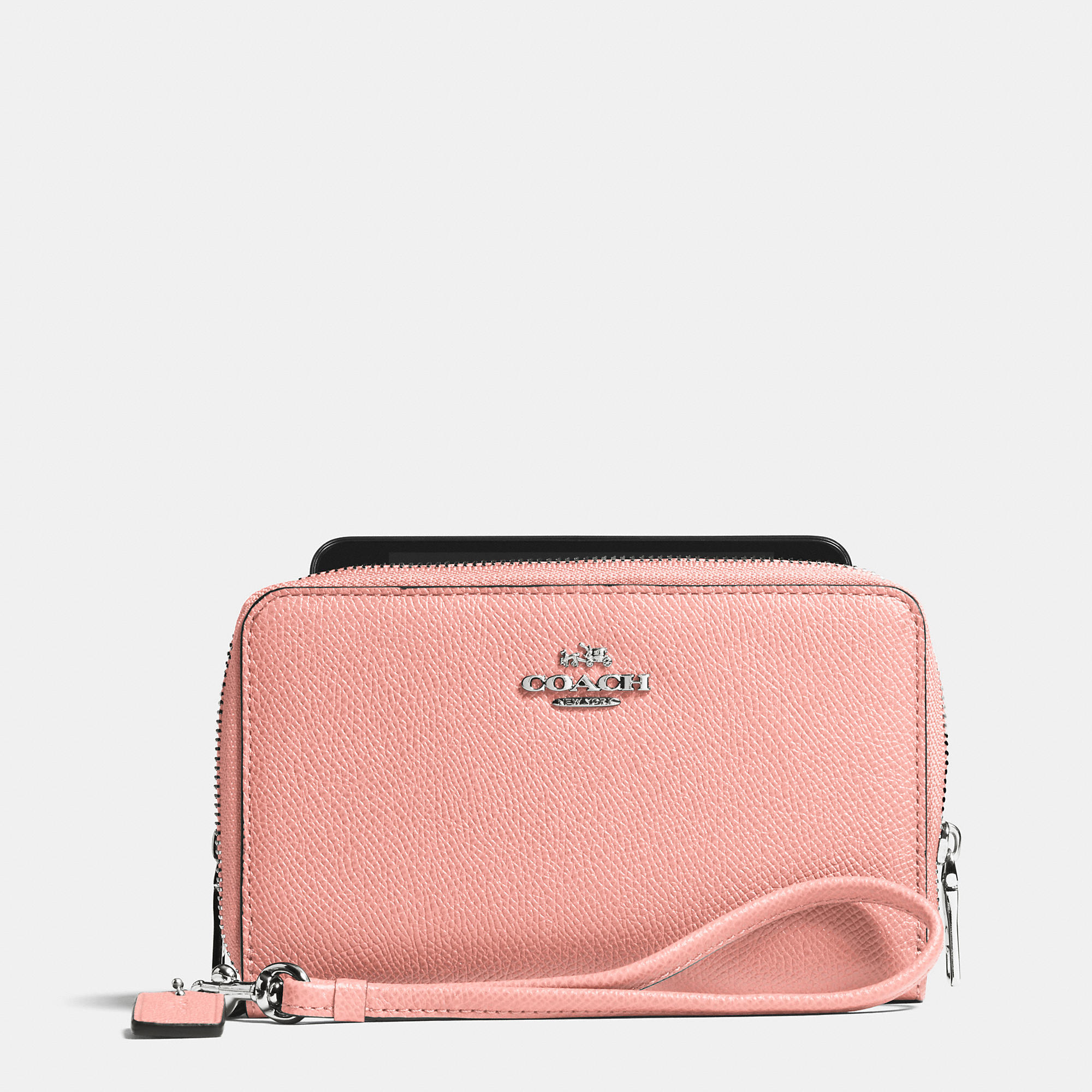 Lyst - COACH Double Zip Phone Wallet In Embossed Textured Leather in Pink