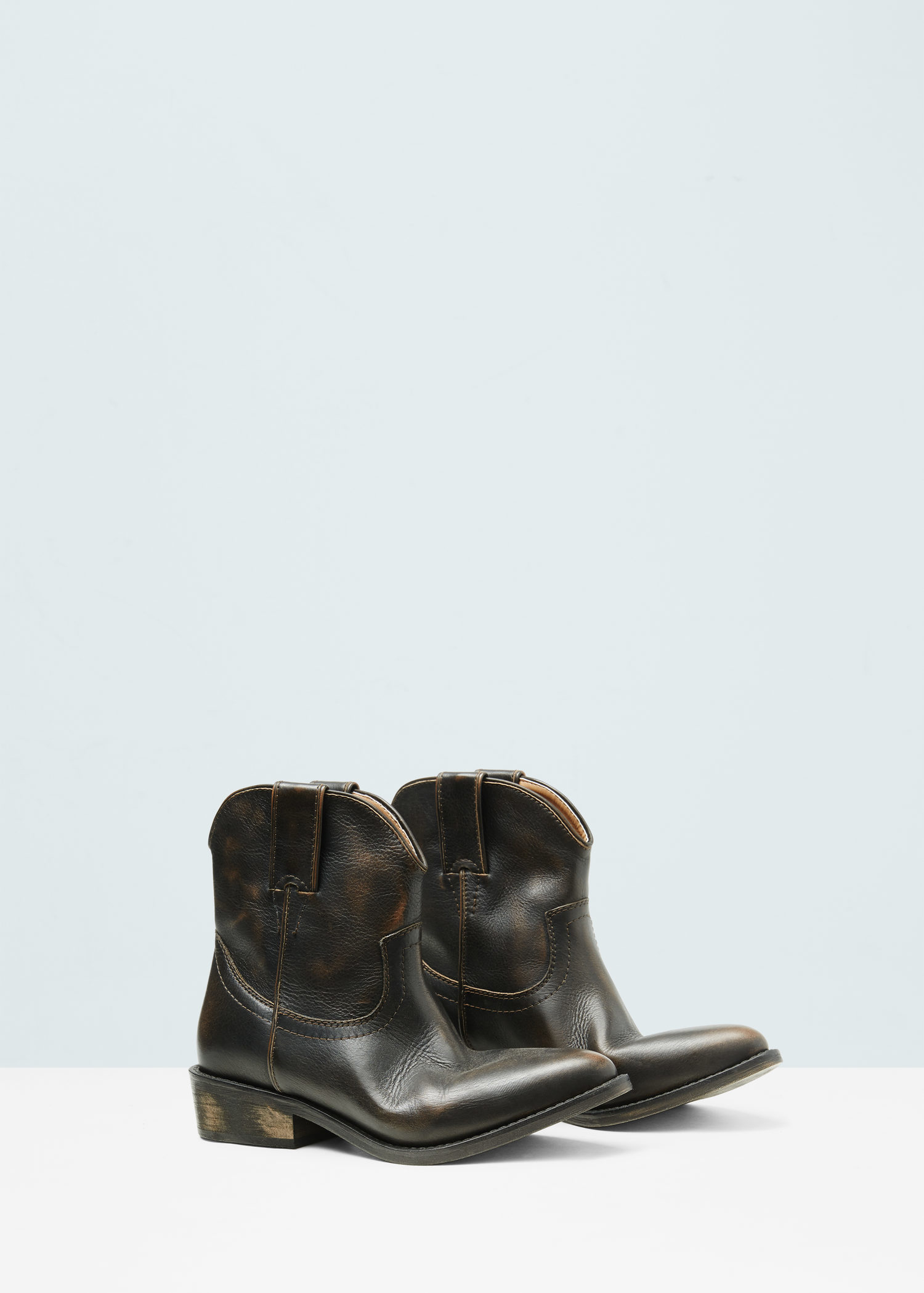 Mango Leather Cowboy Ankle Boots in Brown | Lyst