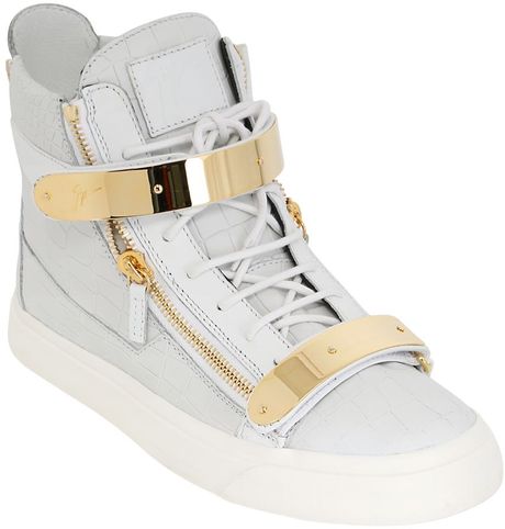 Giuseppe Zanotti Homme Croc Embossed Leather Sneakers in White for Men ...
