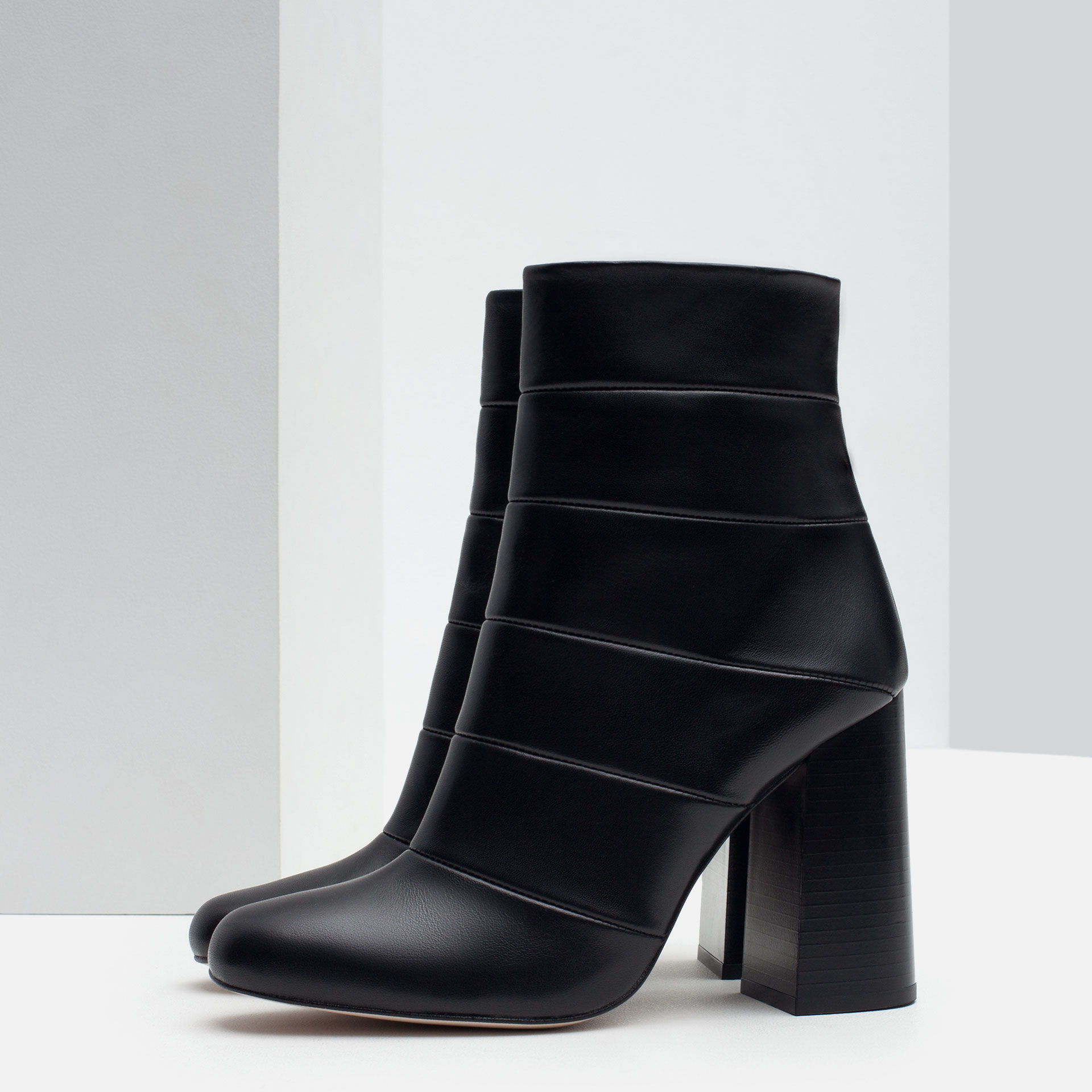 Zara High Heel Combined Leather Ankle Boots in Black | Lyst