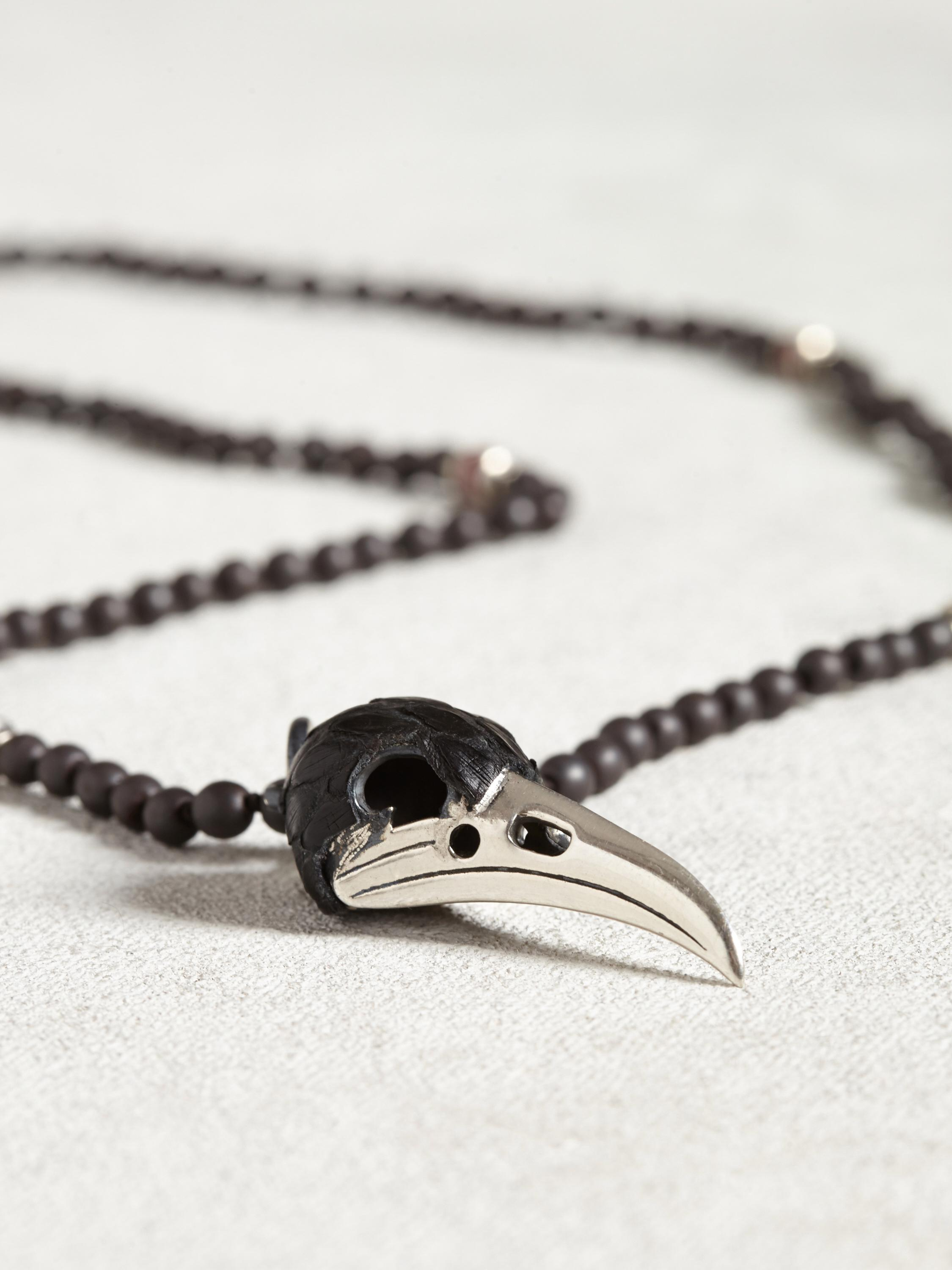 John Varvatos Grey Stone Hematite Ruby Raven Skull Necklace Gray Product 1 060788432 Normal 