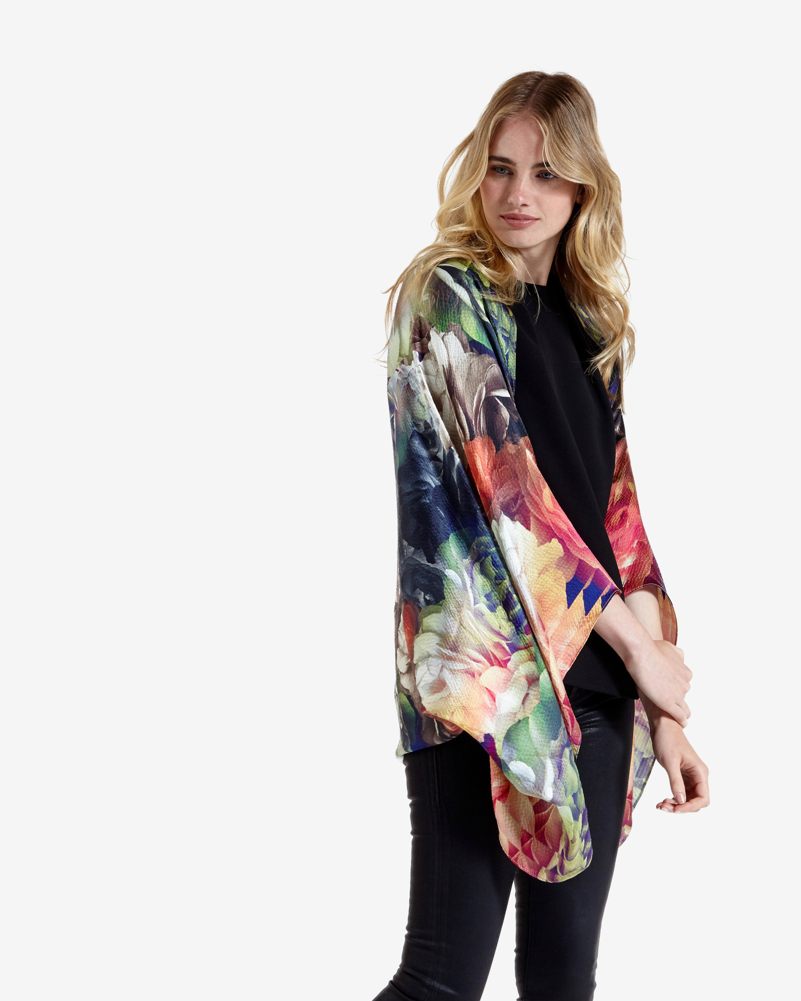 Lyst - Ted Baker Technicolour Bloom Silk Cape Scarf in Black