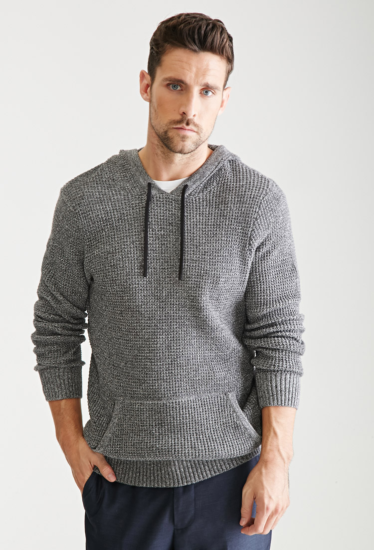 Forever 21 Marled Knit Hooded Sweater in Gray for Men | Lyst