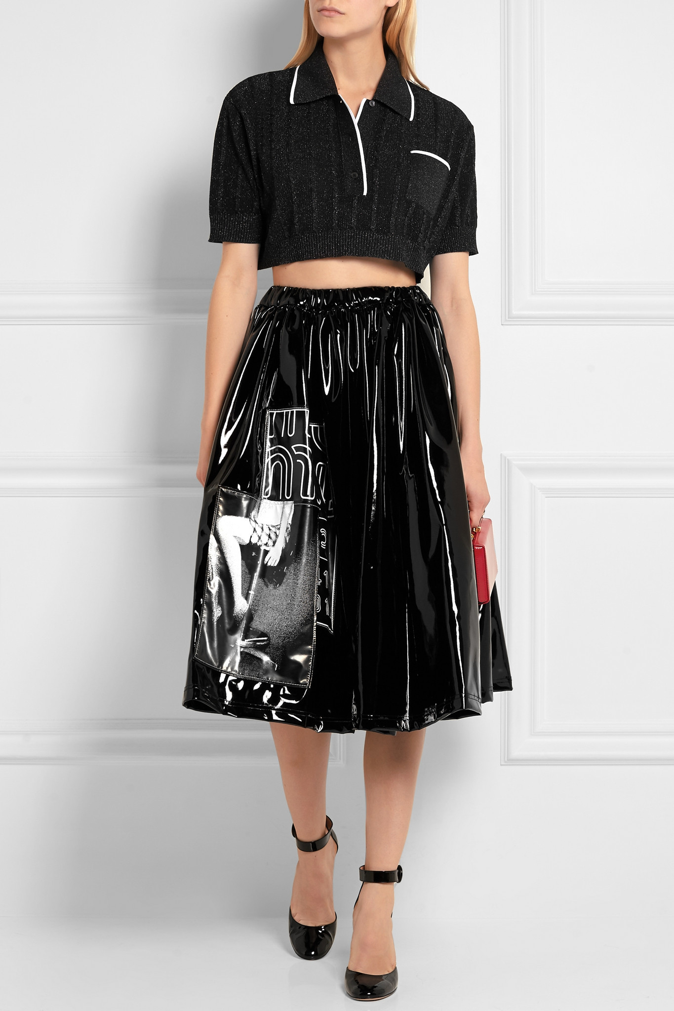 Miu Miu - Appliquéd Vinyl Skirt - Black in Black - Lyst