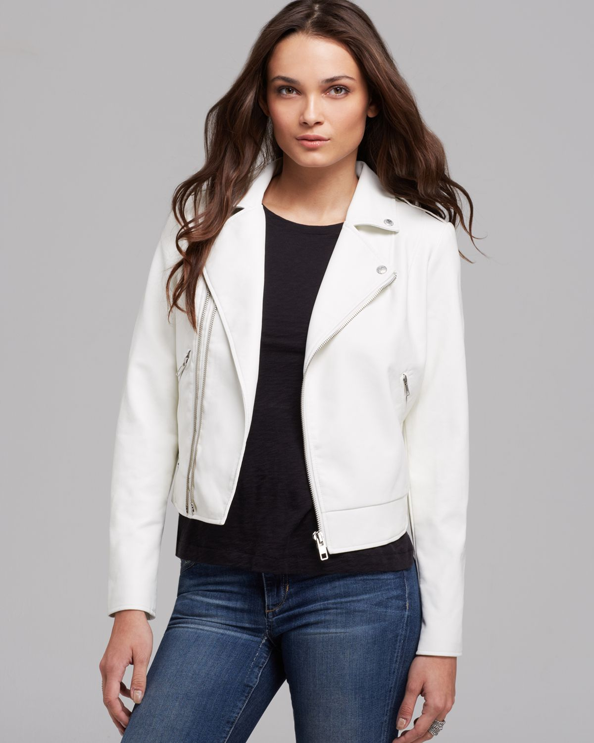Lyst Guess Jacket Faux Leather Moto Crop In White Gallery