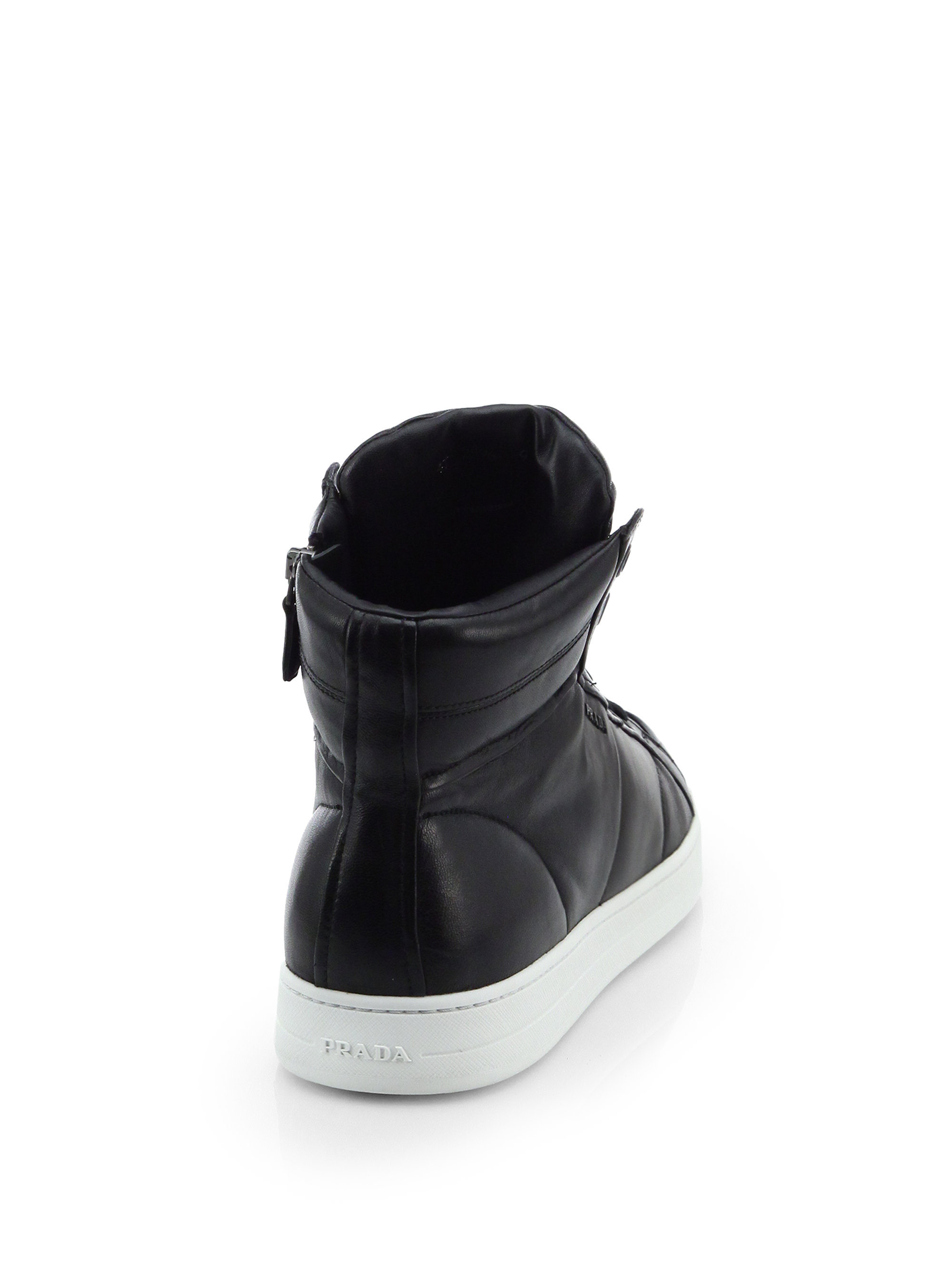 Lyst Prada Leather High Top Sneakers In Black For Men