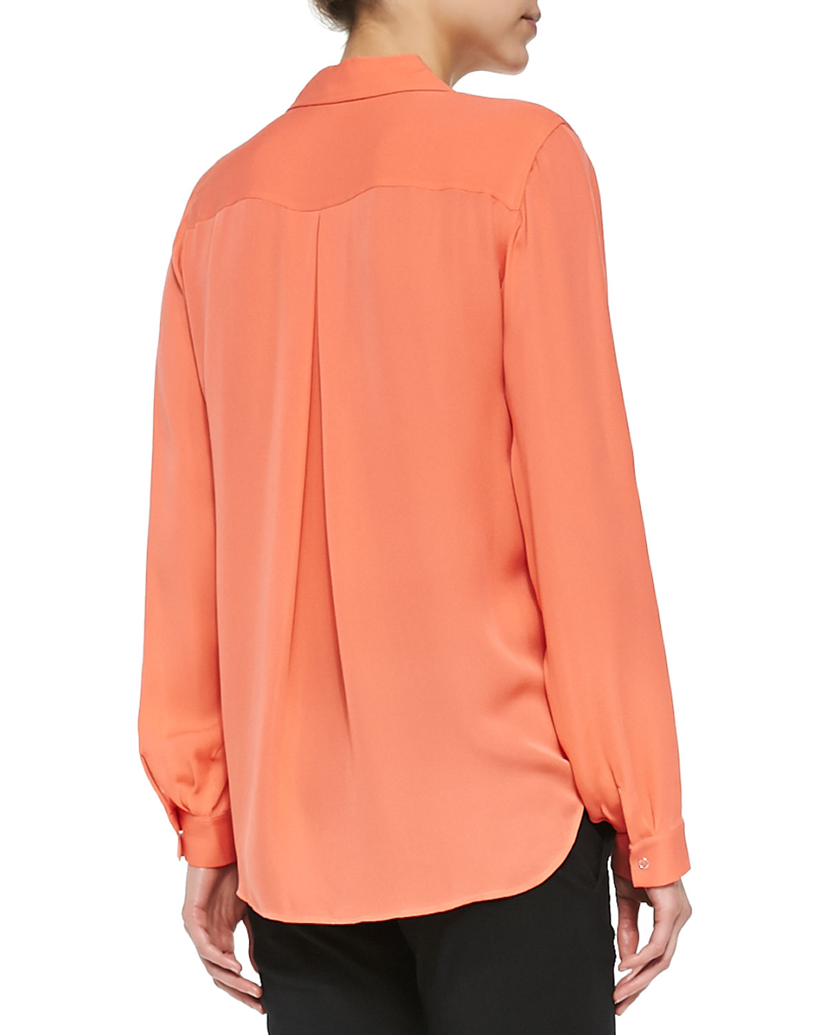 L'agence Long-sleeve Two-pocket Silk Blouse in Orange (CARROT) | Lyst