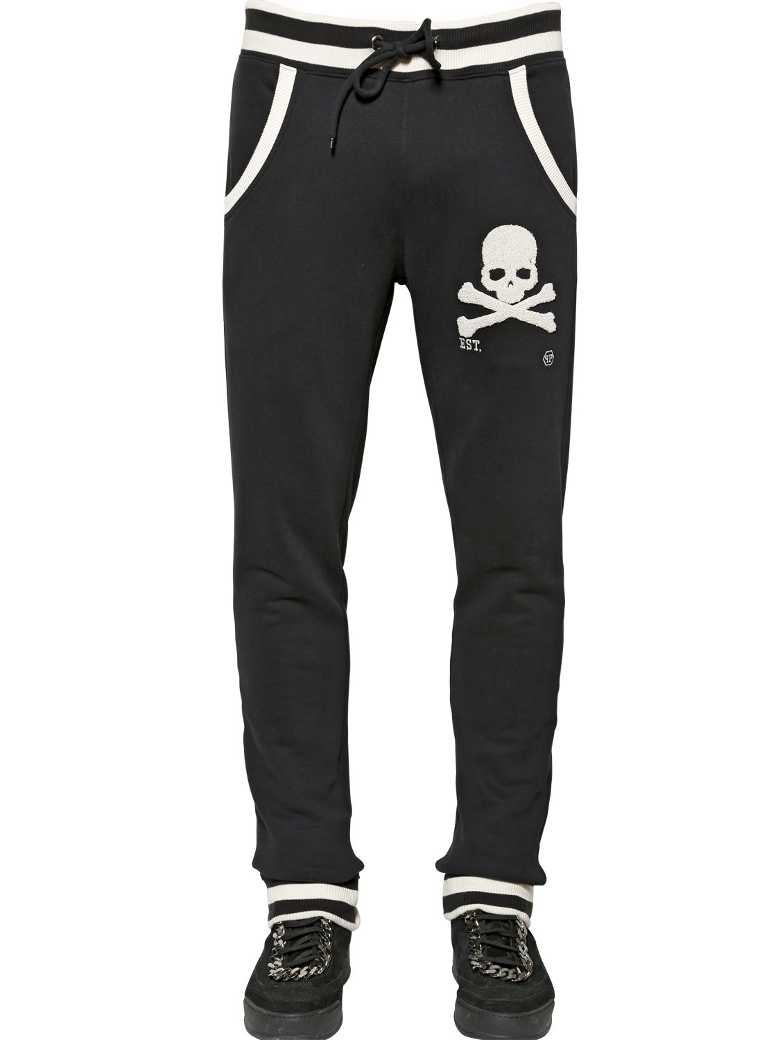 Lyst - Philipp Plein Skull Patch Cotton Jogging Trousers in Black for Men