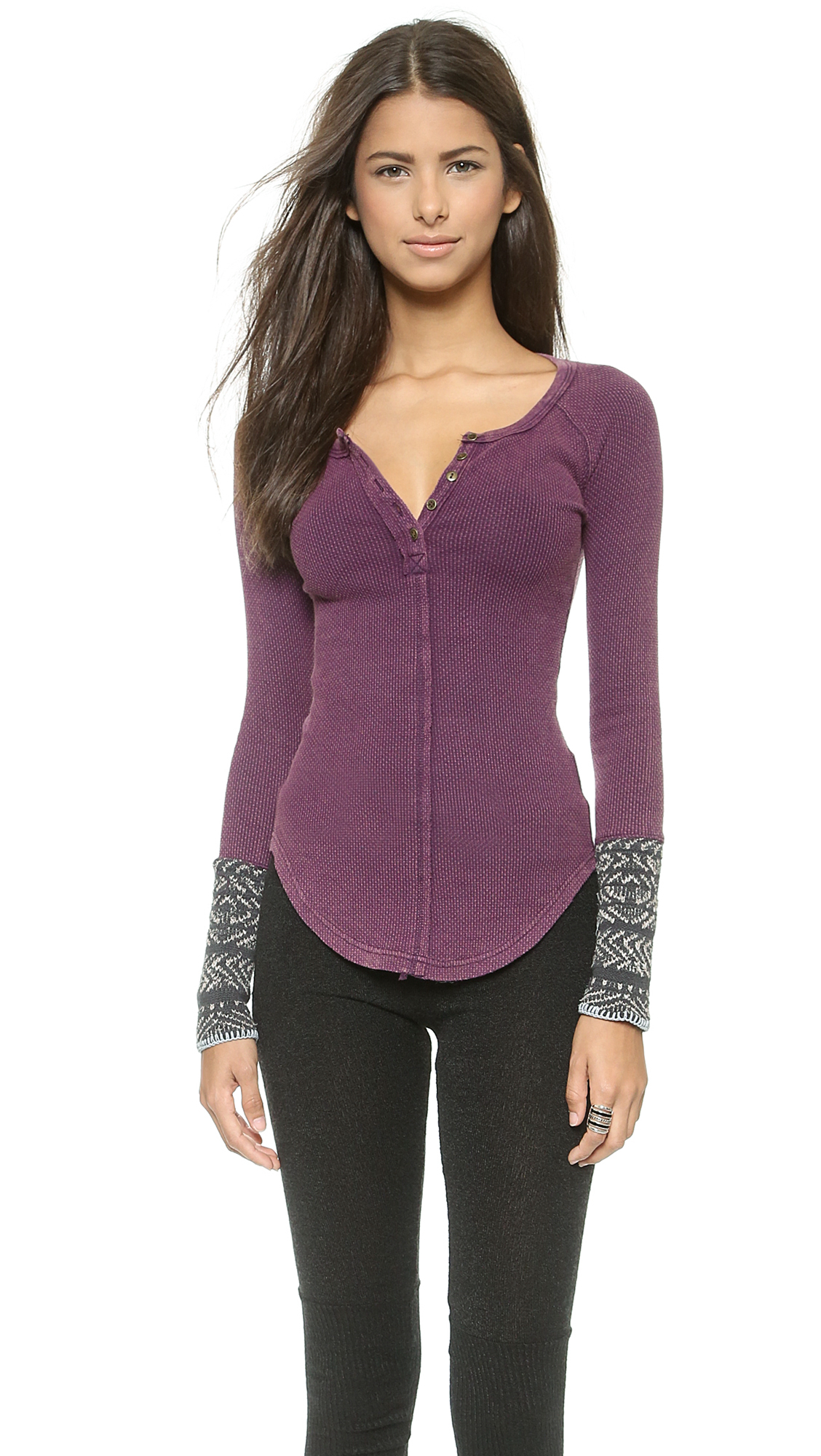 Free People Alpine Cuff Newbie Thermal Top Black in Purple Lyst