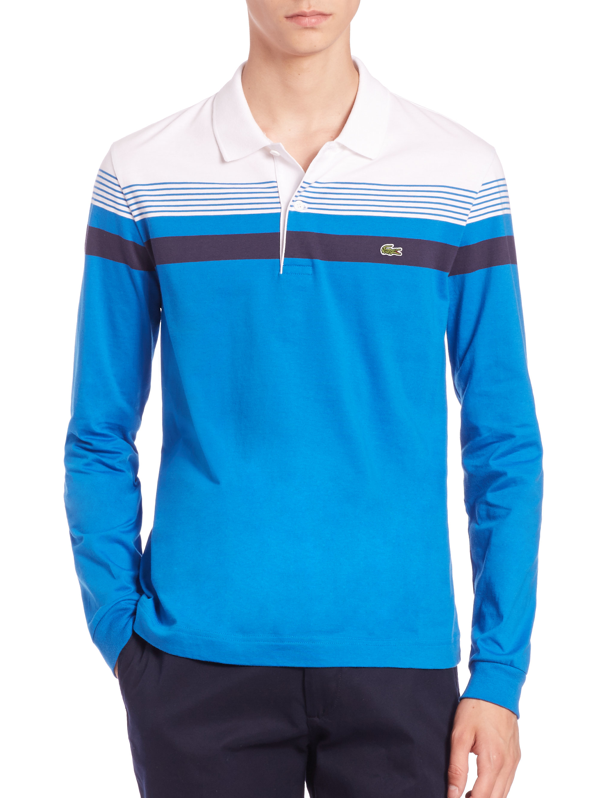 Lacoste Stripe Long-sleeve Polo Shirt in Blue for Men | Lyst
