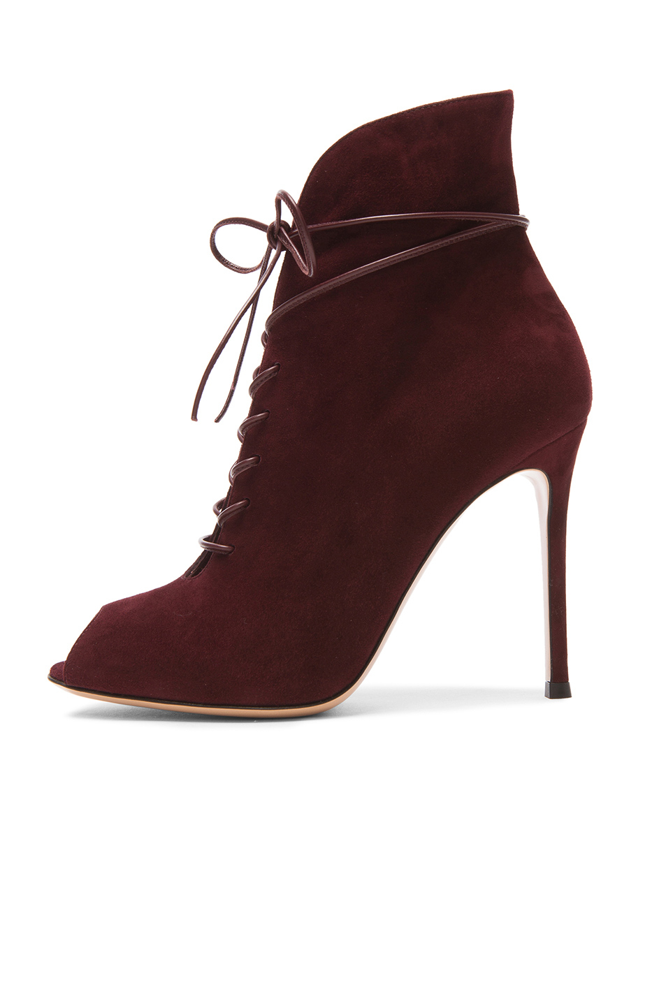 Lyst - Gianvito Rossi Peep Toe Lace Up Suede Booties in Red