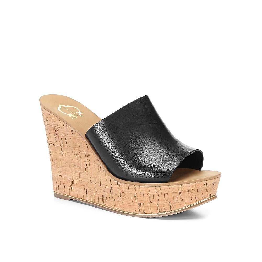 C. Wonder Leather Cork Wedge Slide Sandal in Black | Lyst