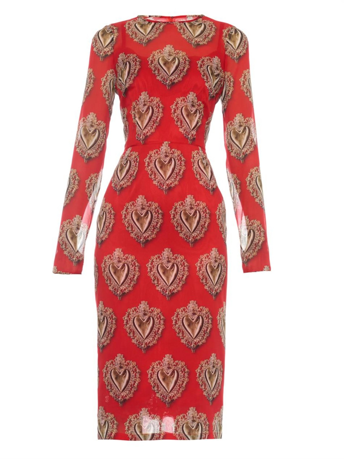 Lyst Dolce Gabbana Sacred Heart Stretch Chiffon Dress In Red Gallery
