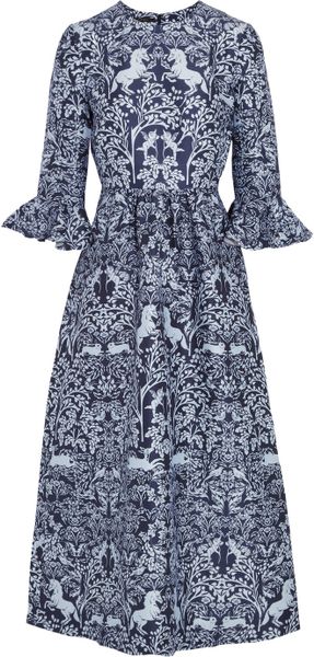 Mother Of Pearl Lyra Printed Wool and Silk Blend Maxi Dress in Blue