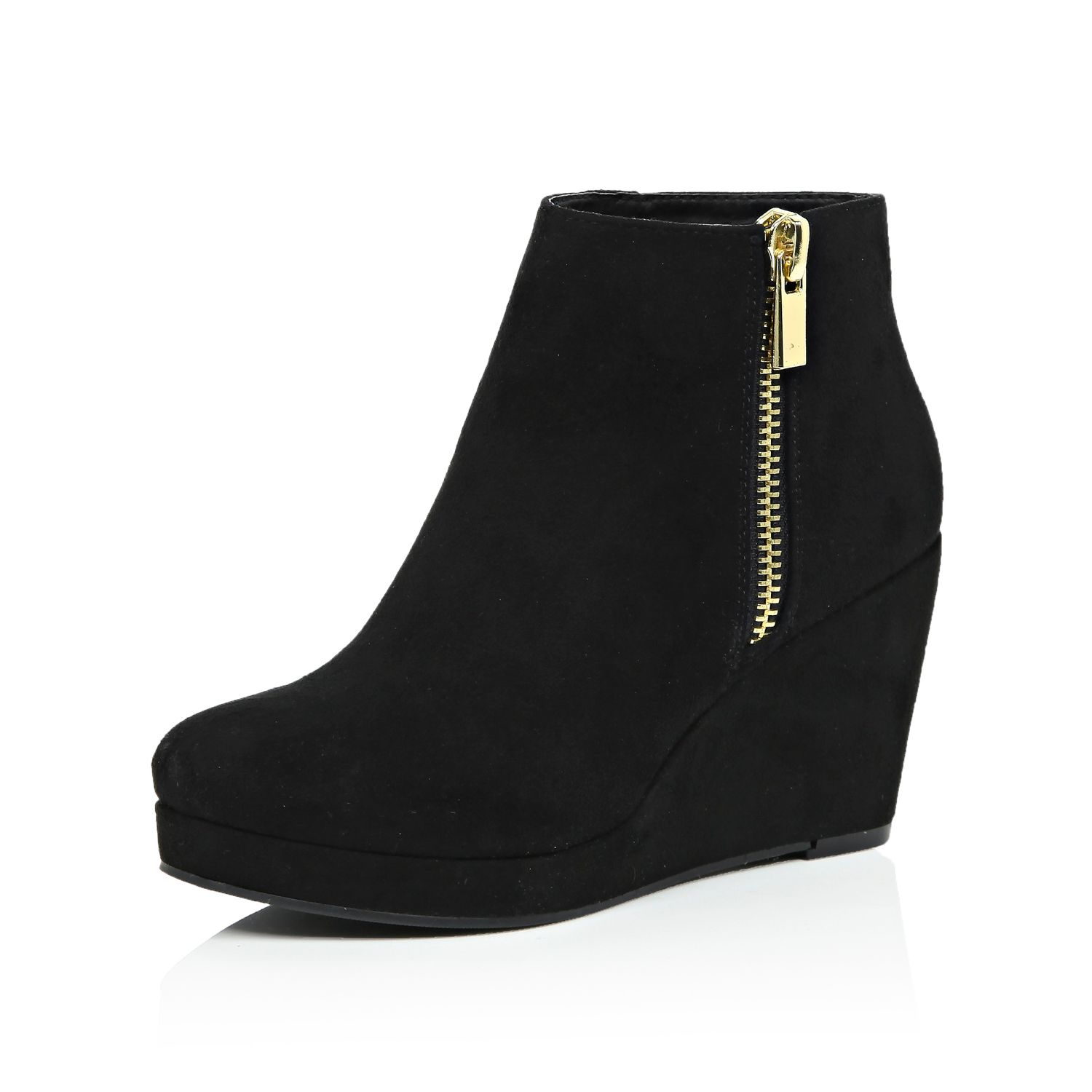 black wedge booties