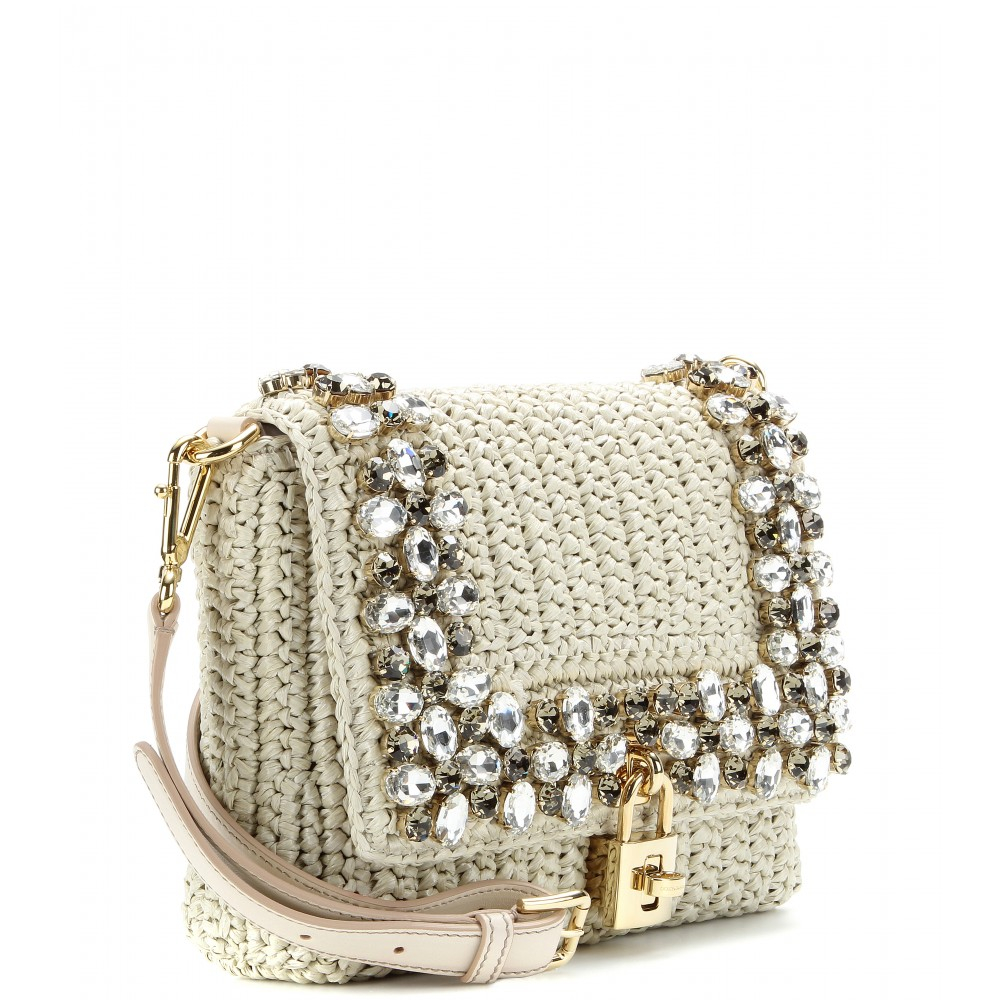 Lyst - Dolce & Gabbana Dolce Embellishedraffia Shoulder Bag in Gray