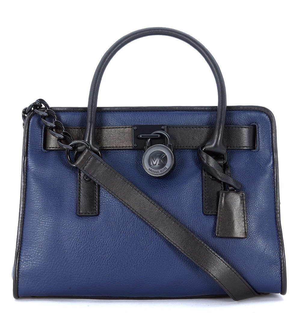 Michael kors Hamilton French Handbag In Black And Blue Tumbled Leather ...