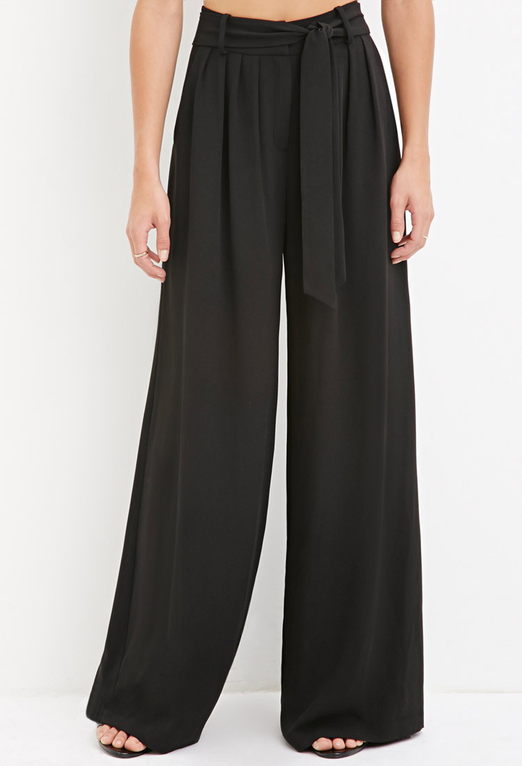 Lyst - Forever 21 Contemporary Belted Wide-leg Trousers in Black