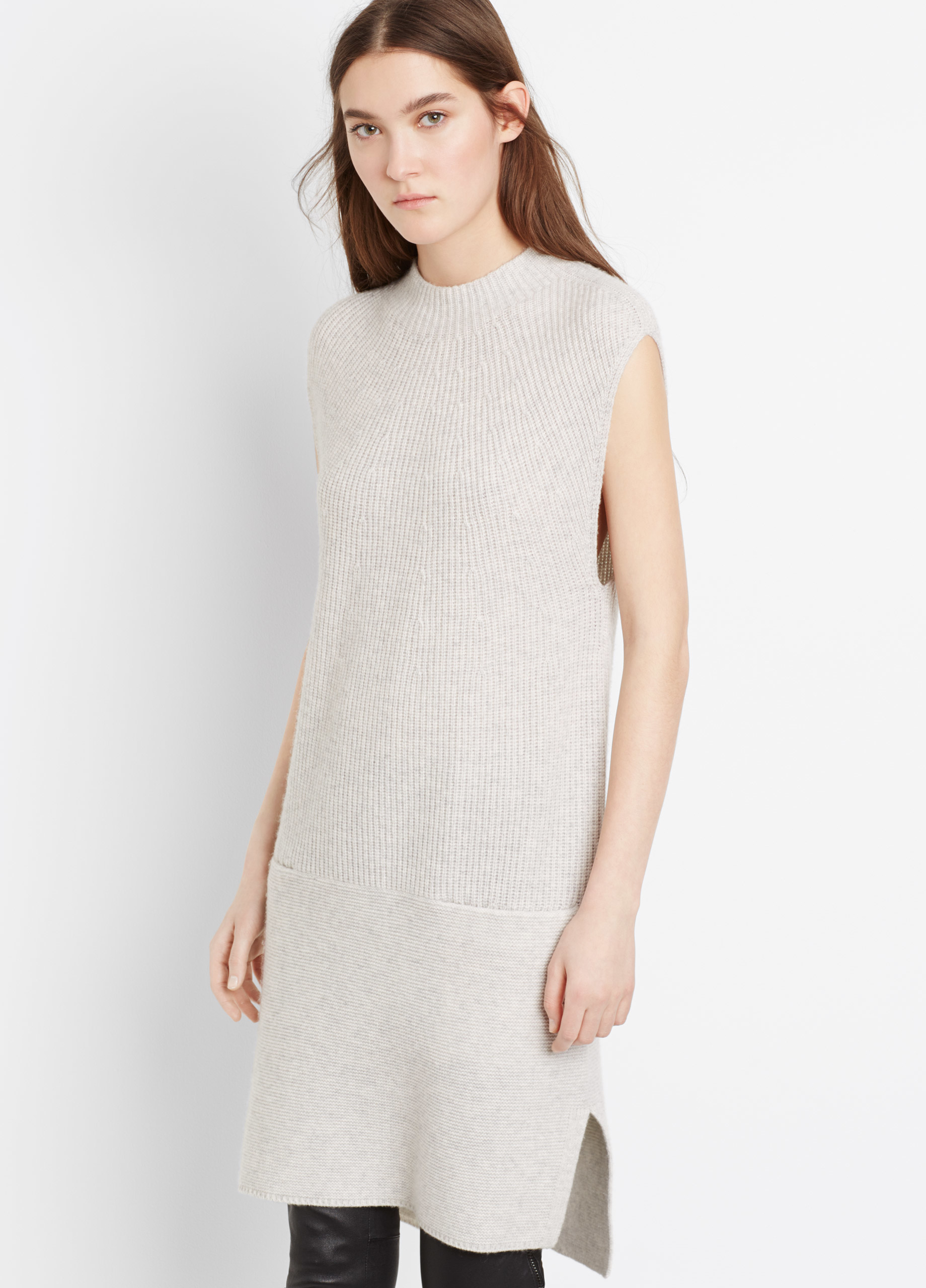 Vince Wool Cashmere Directional Rib Sweater Dress in Gray | Lyst