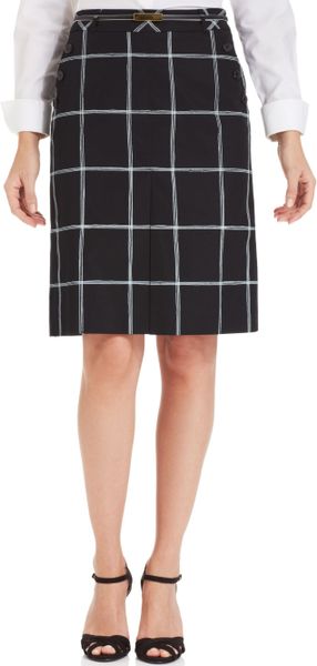 Jones New York Belted Plaid Pencil Skirt in Black (Black/White) | Lyst
