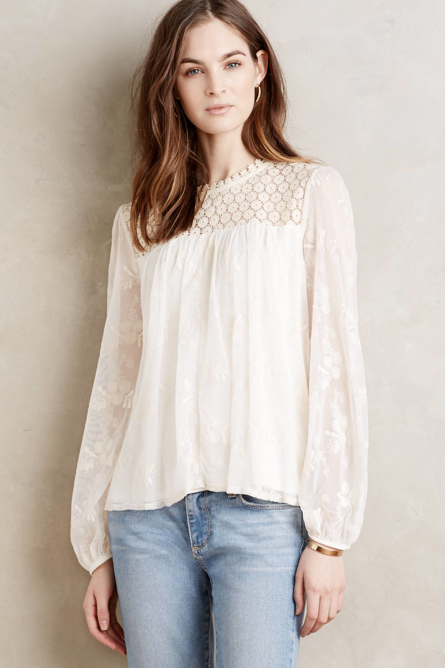 Lyst - Everleigh Embroidered Lace Peasant Blouse in White