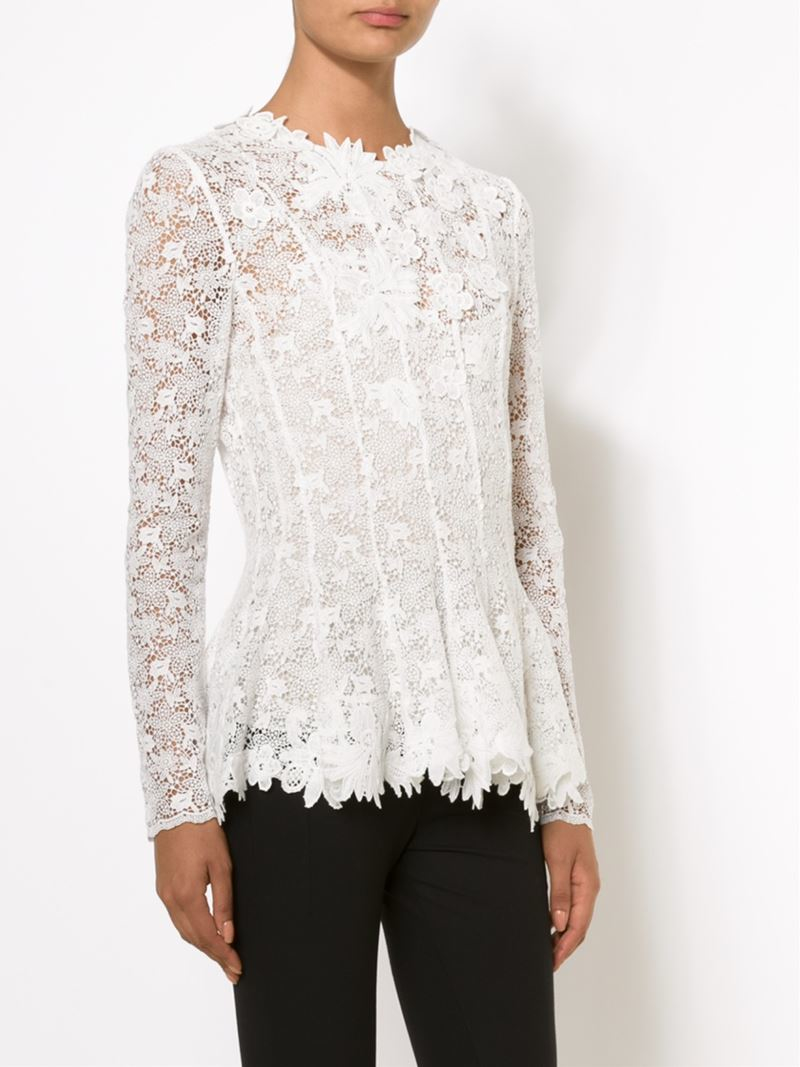 Lyst - Oscar De La Renta Floral Lace Blouse in White