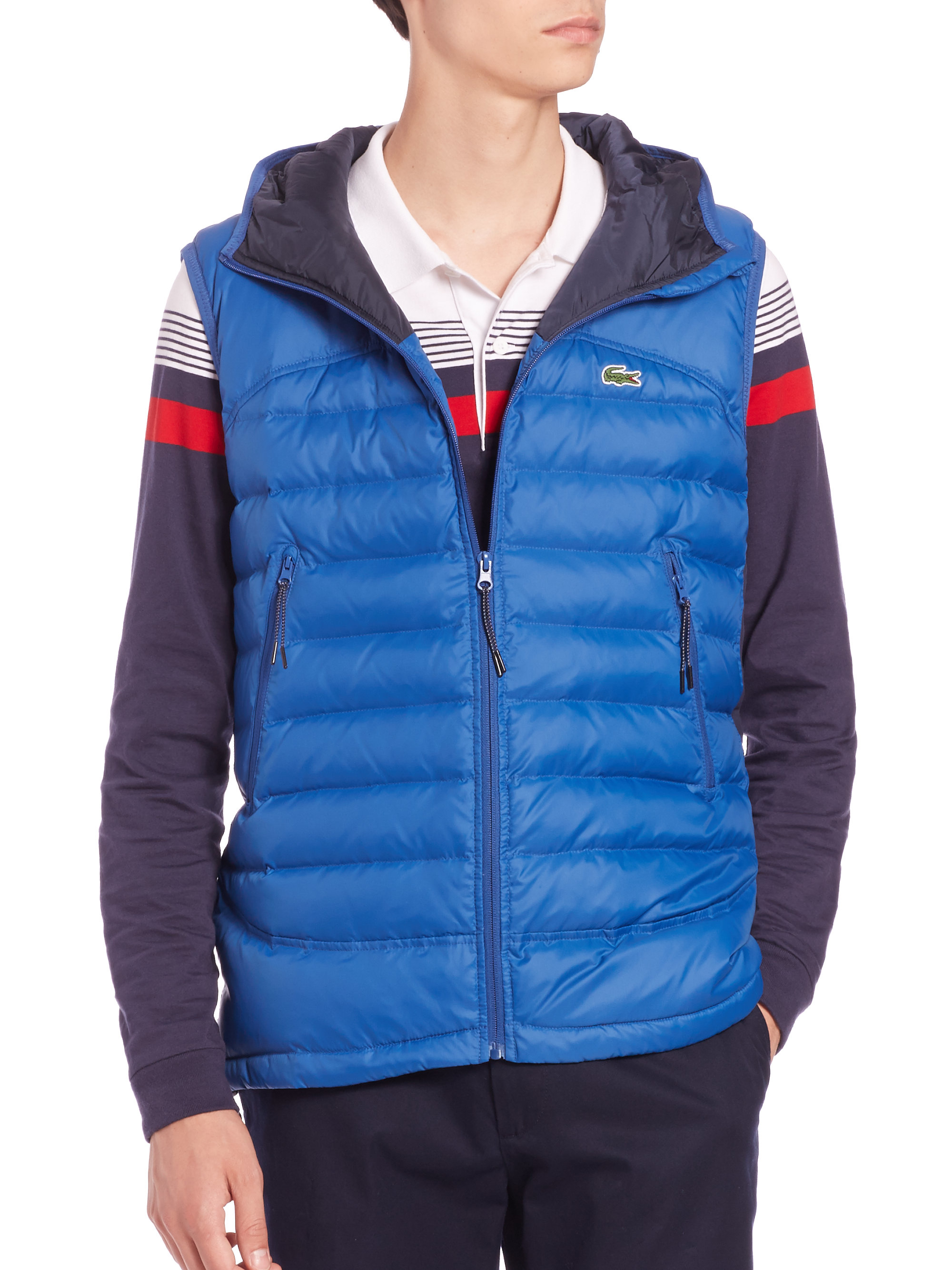 Lyst Lacoste Hooded Puffer Vest in Blue for Men