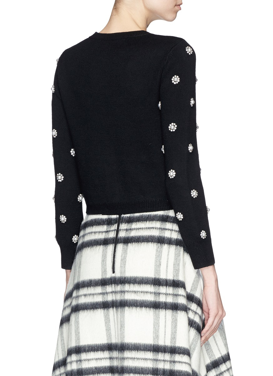 Alice + Olivia 'erwin' Pearl Flower Embellished Cardigan in Black Lyst