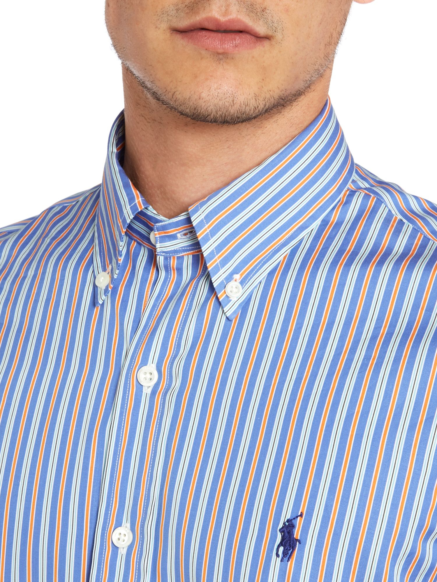 Polo Ralph Lauren Long Sleeve Custom Fit Multi Stripe Shirt In Blue For Men Lyst 