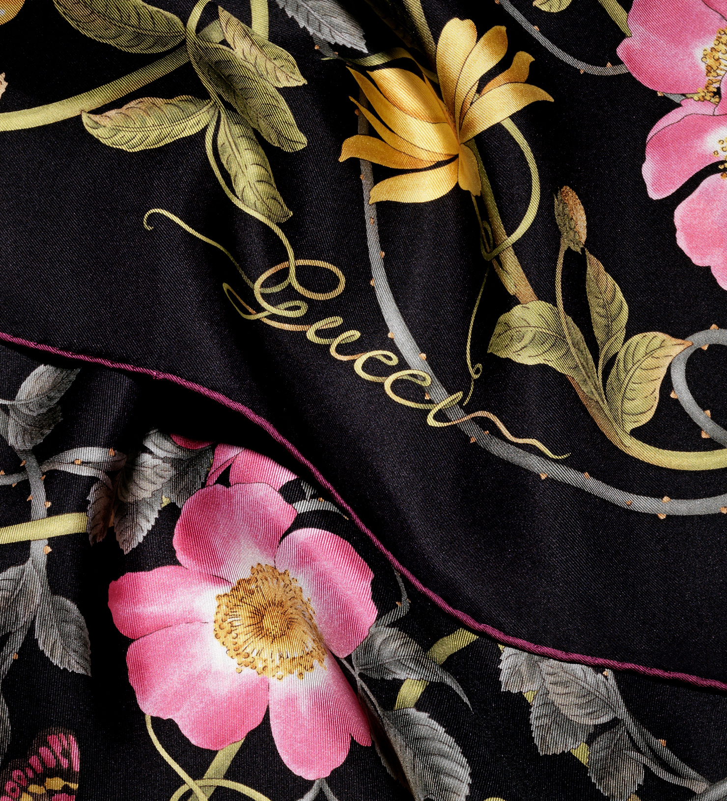 Lyst Gucci Flower Print Silk Foulard in Yellow