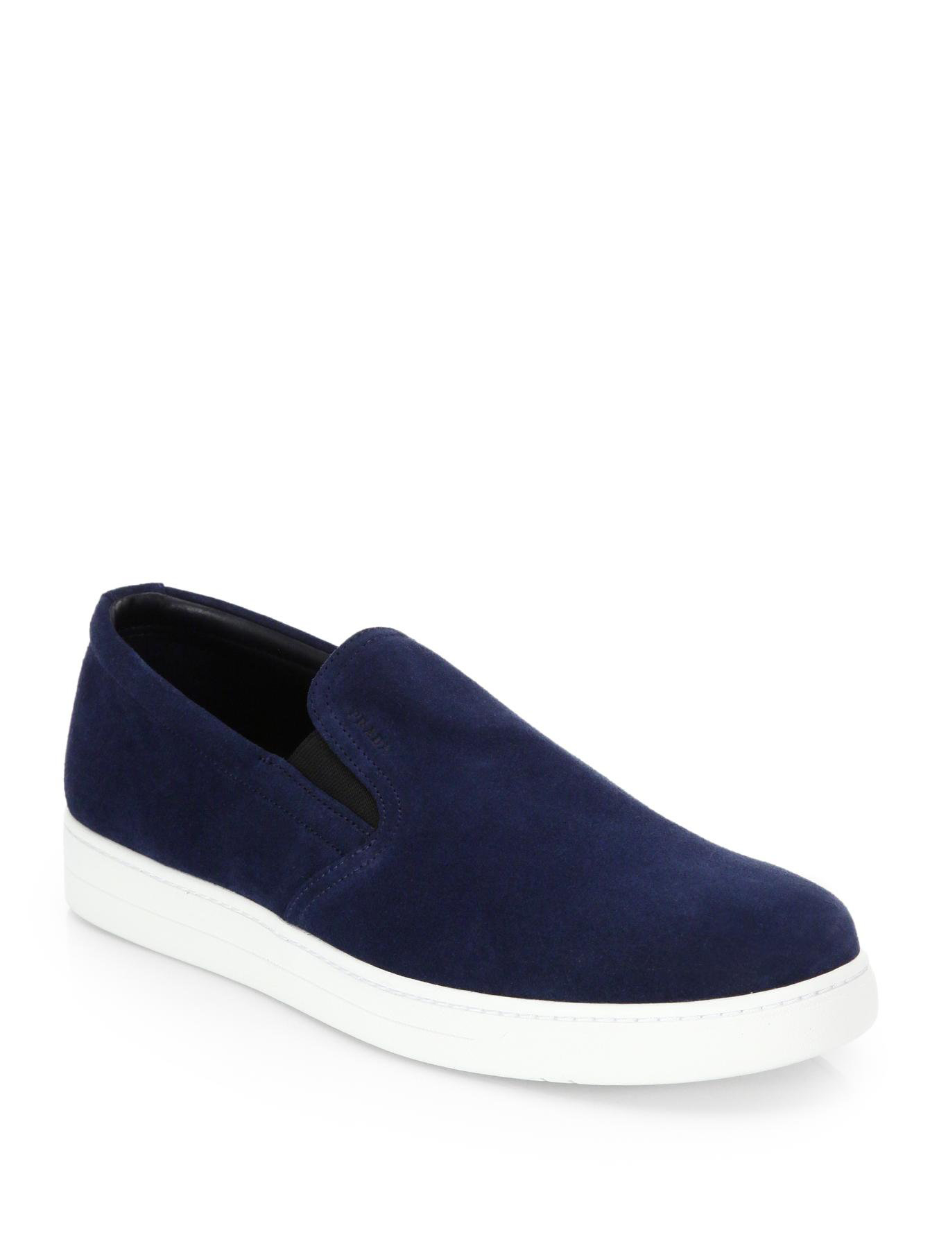 Prada Suede Slip-on Sneakers in Blue for Men (dark blue) | Lyst