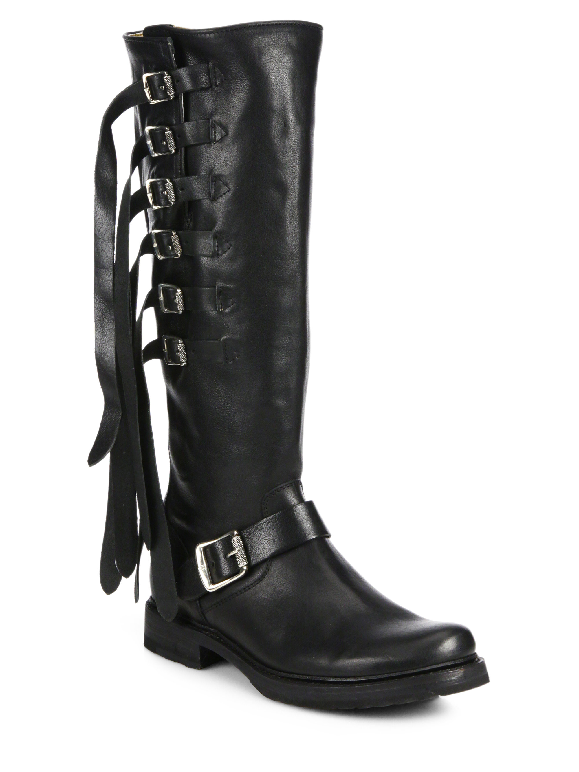 Lyst - Frye Veronica Strappy Buckled Leather Knee-high Boots in Black