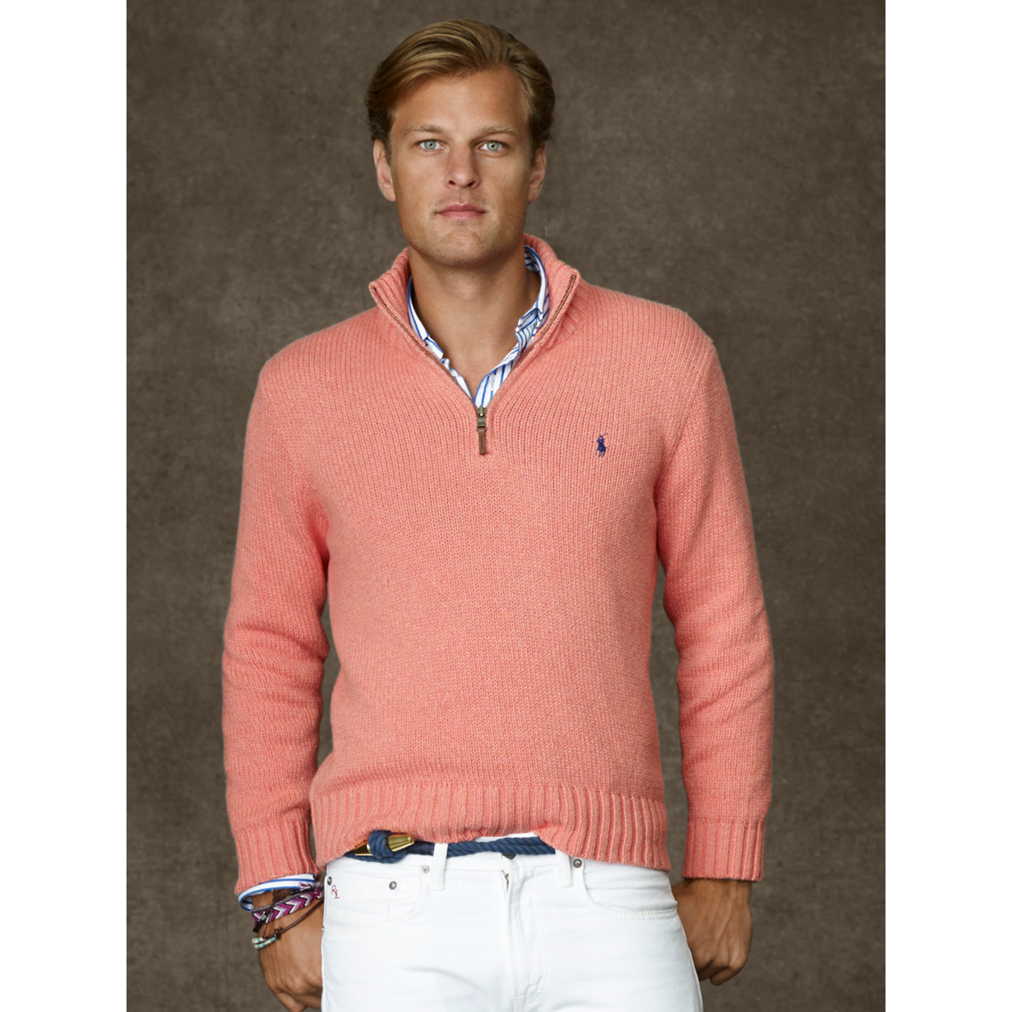 Lyst - Polo Ralph Lauren Cotton Half-zip Sweater in Pink for Men
