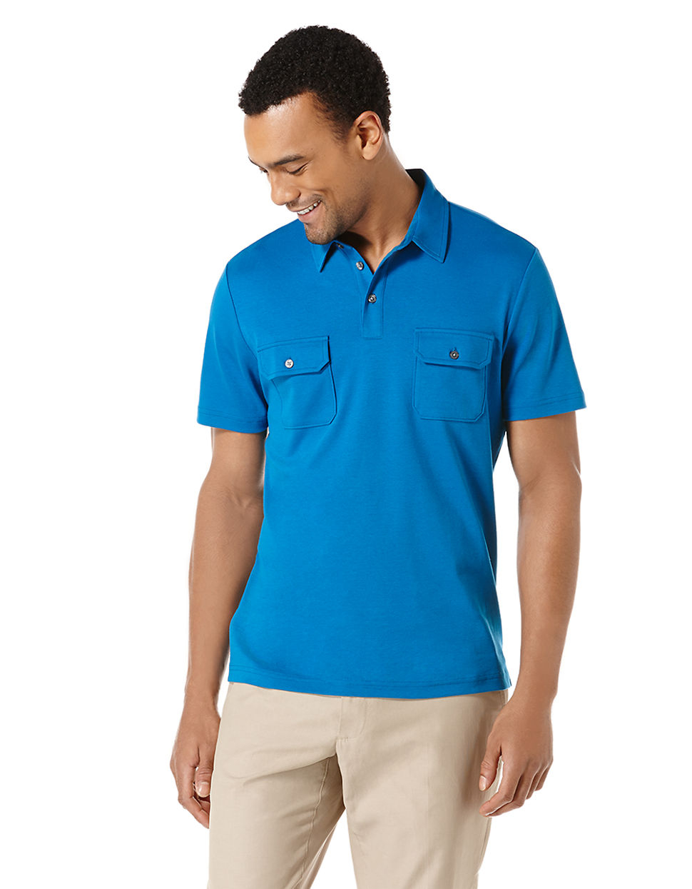 Perry Ellis Flap-Pocket Polo Shirt in Blue for Men (Mykonos Blue) | Lyst