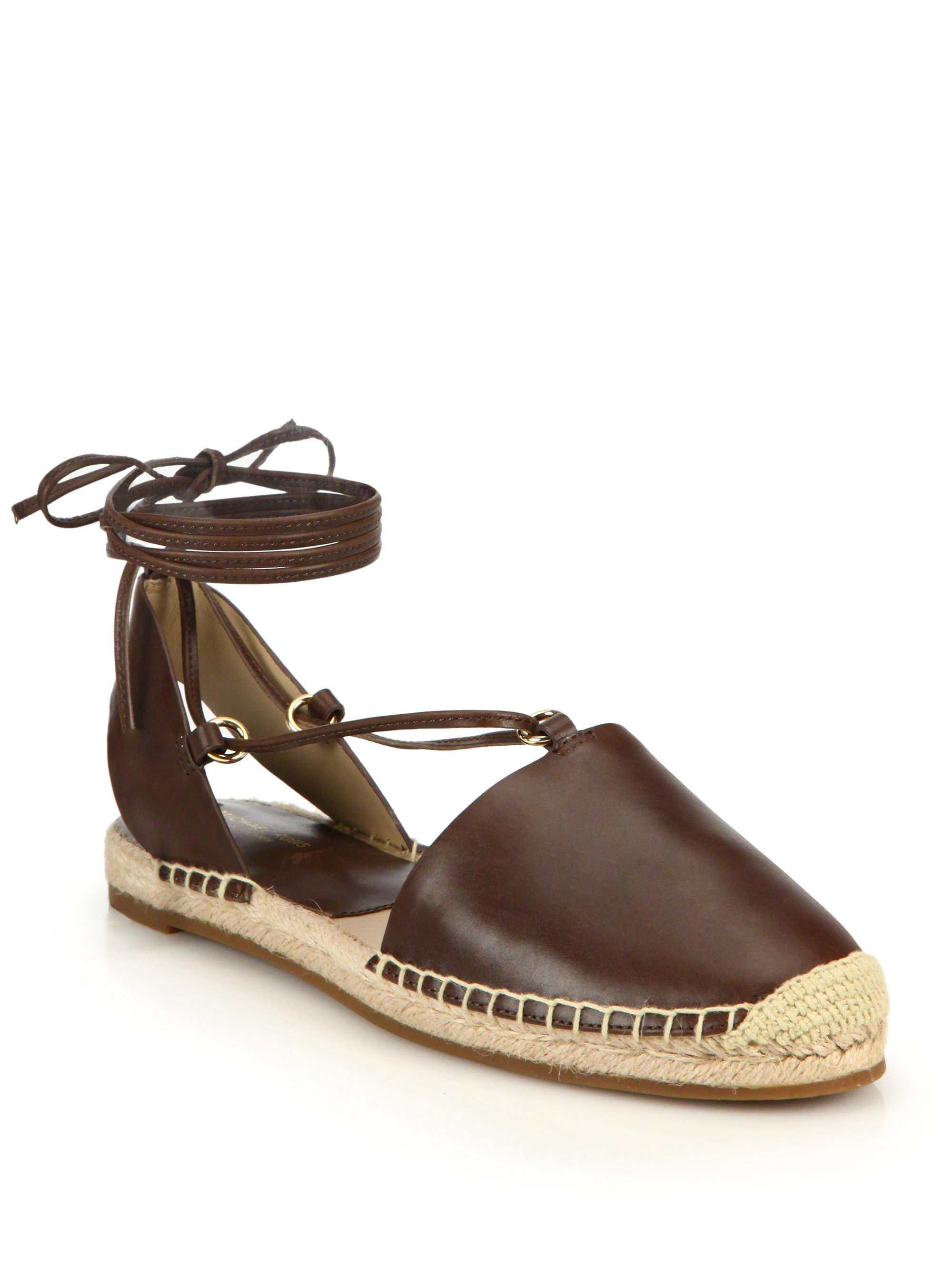 Lyst - Michael Kors Tiffany Leather Lace-up Espadrille Flats in Brown