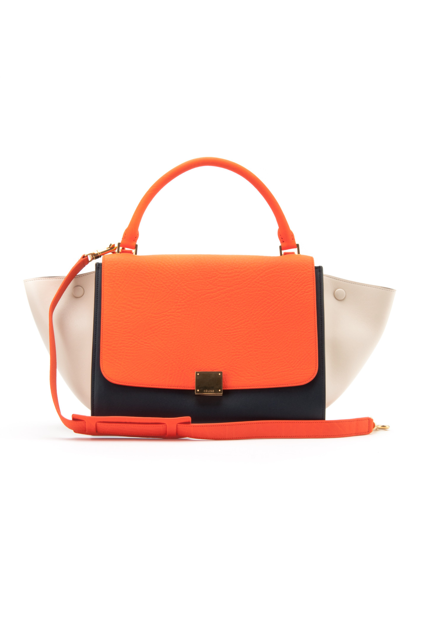 celine orange leather handbag trapeze