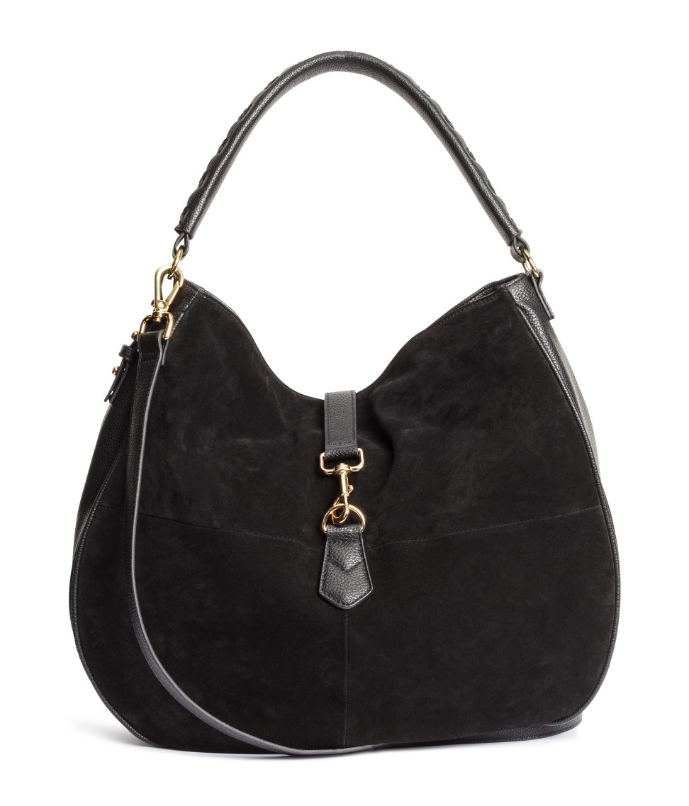 H&m Hobo Bag With Suede Details in Black | Lyst