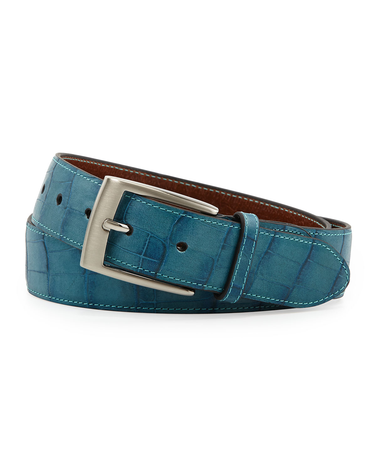 Lyst - Peter millar Fauxcroc Leather Belt in Blue for Men