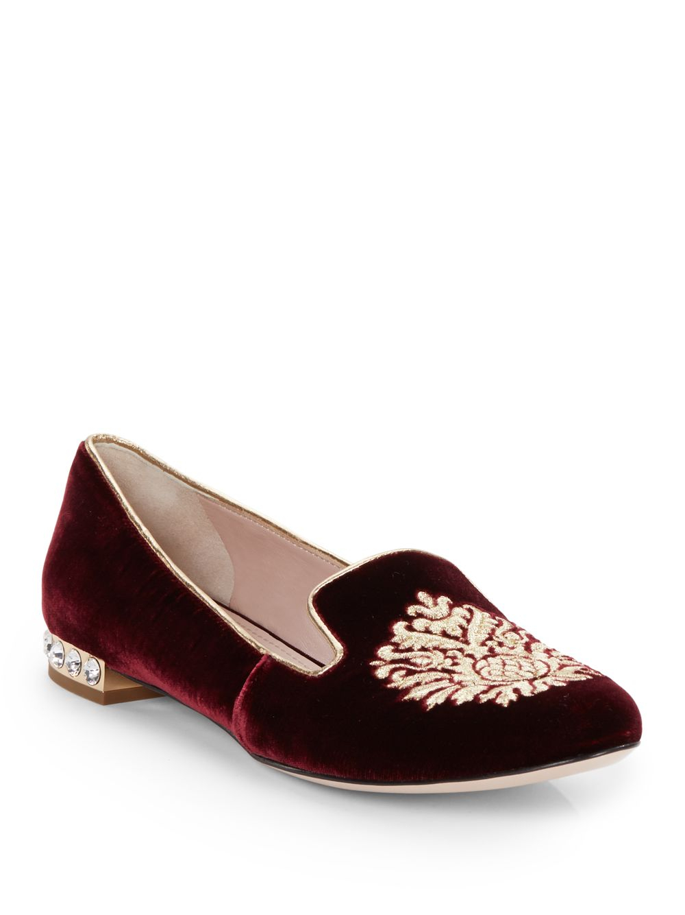 Miu Miu Velvet Jewel Smoking Slippers in Red | Lyst