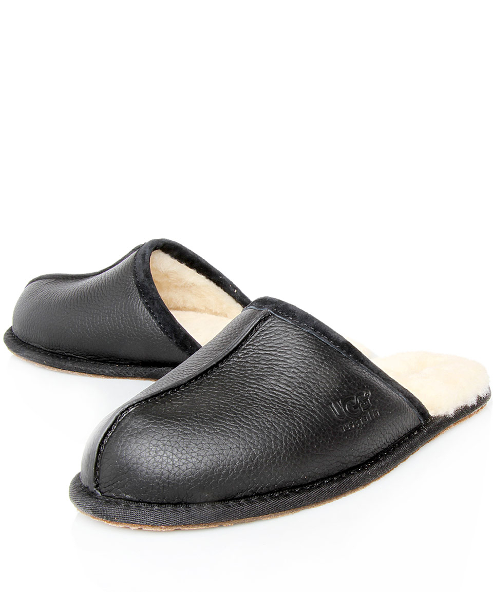 UGG Black  Scuff Leather Slippers  in Black  for Men Lyst